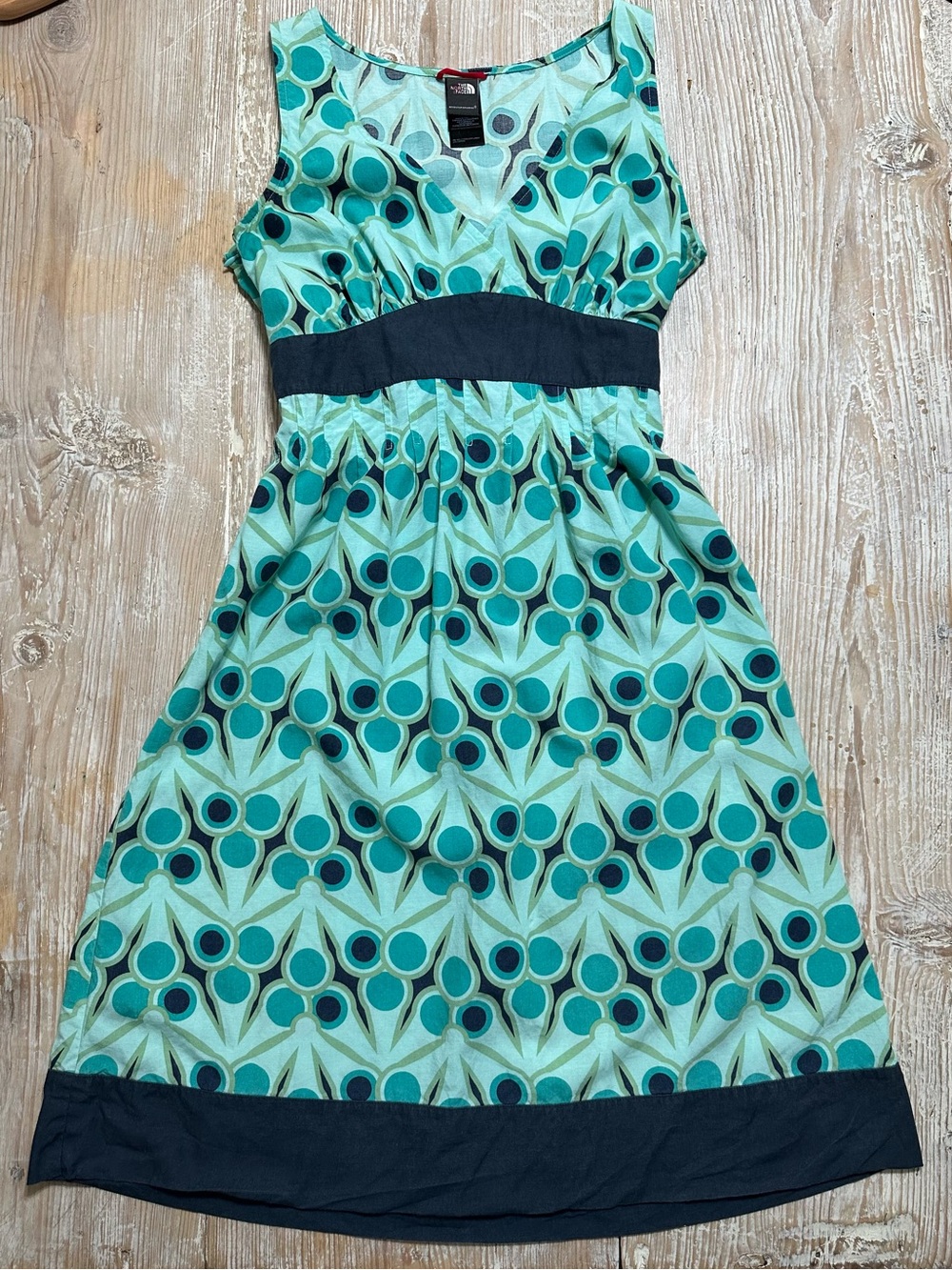 The North Face Sleeveless Teal Geo Print Linen Blend Dress Vintage Inspired Sz M